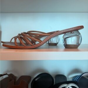 Chic Brown Heeled Sandals with Transparent Block Heel